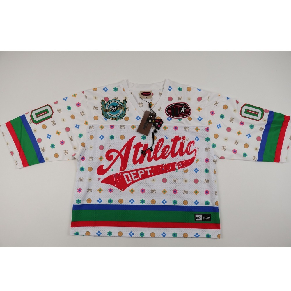Watson Studios Athletic Dept Jersey White Floral Monogram Small NWT MSRP 150